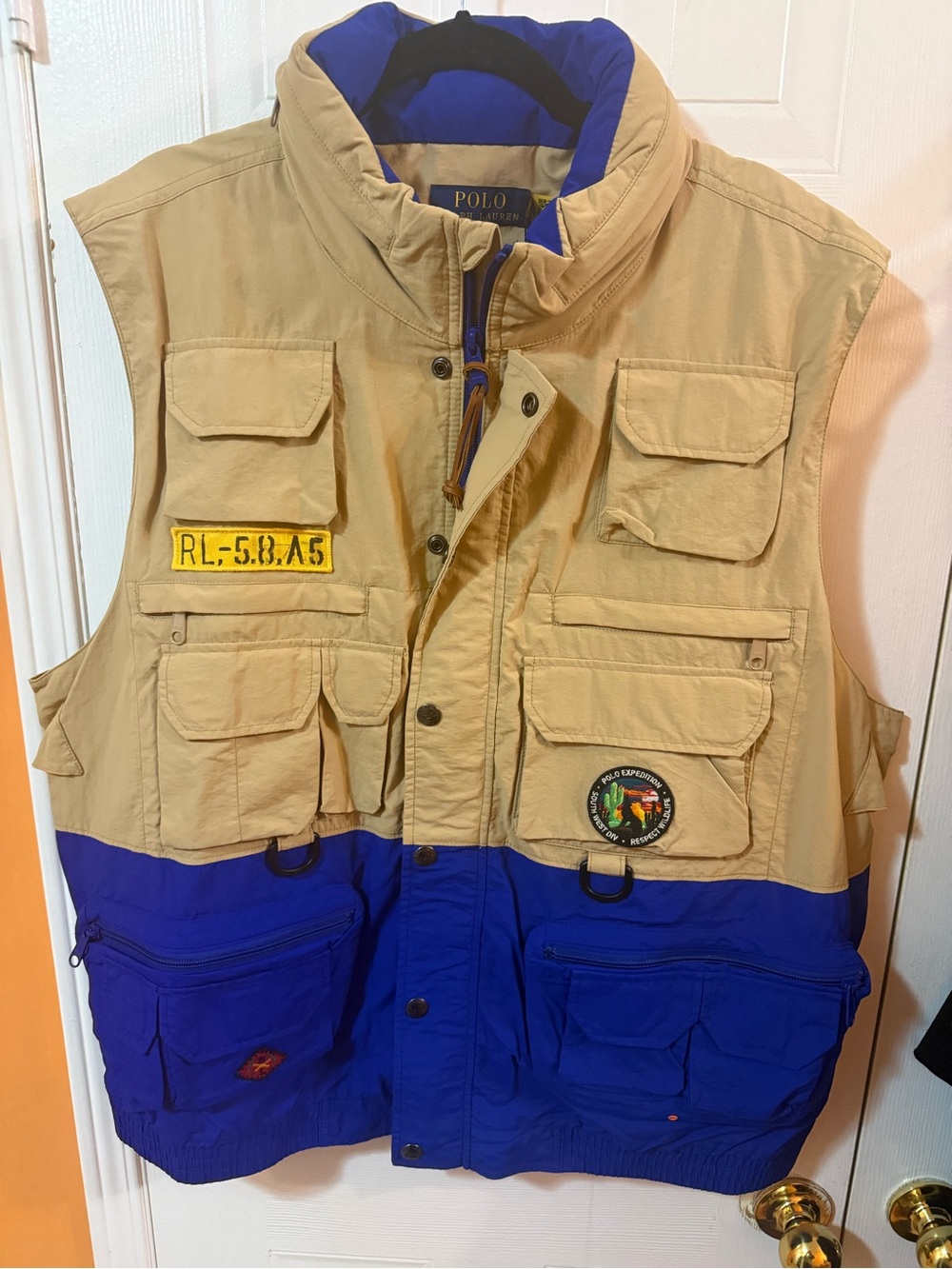 BNWT Men Polo by Ralph Lauren Tan and Royal Blue Field Vest XXL